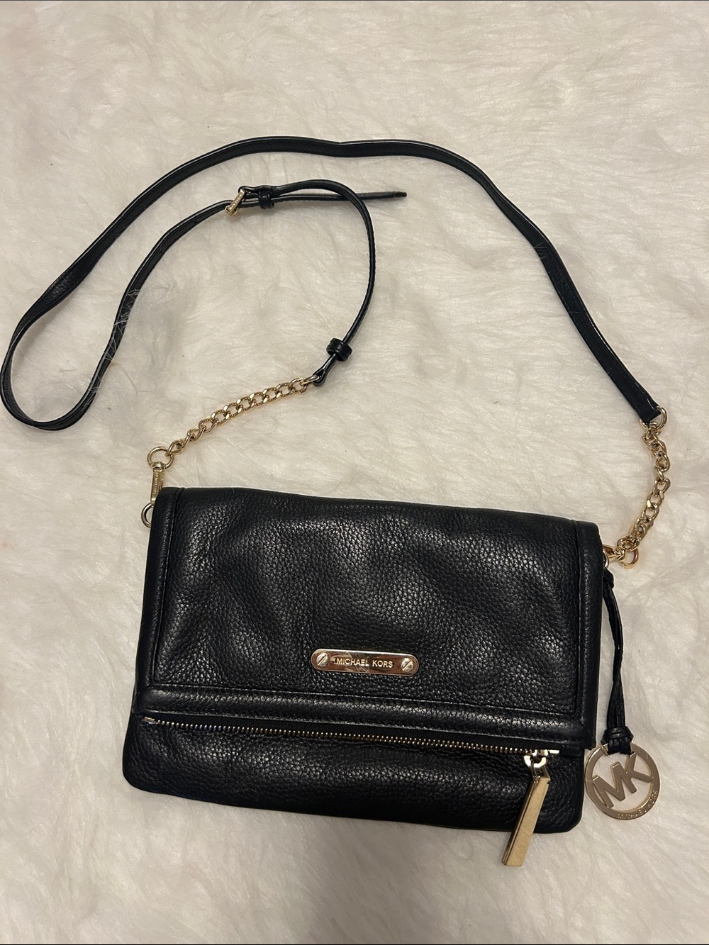 Michael Kors Black Pebbled Leather Crossbody with Gold Accents